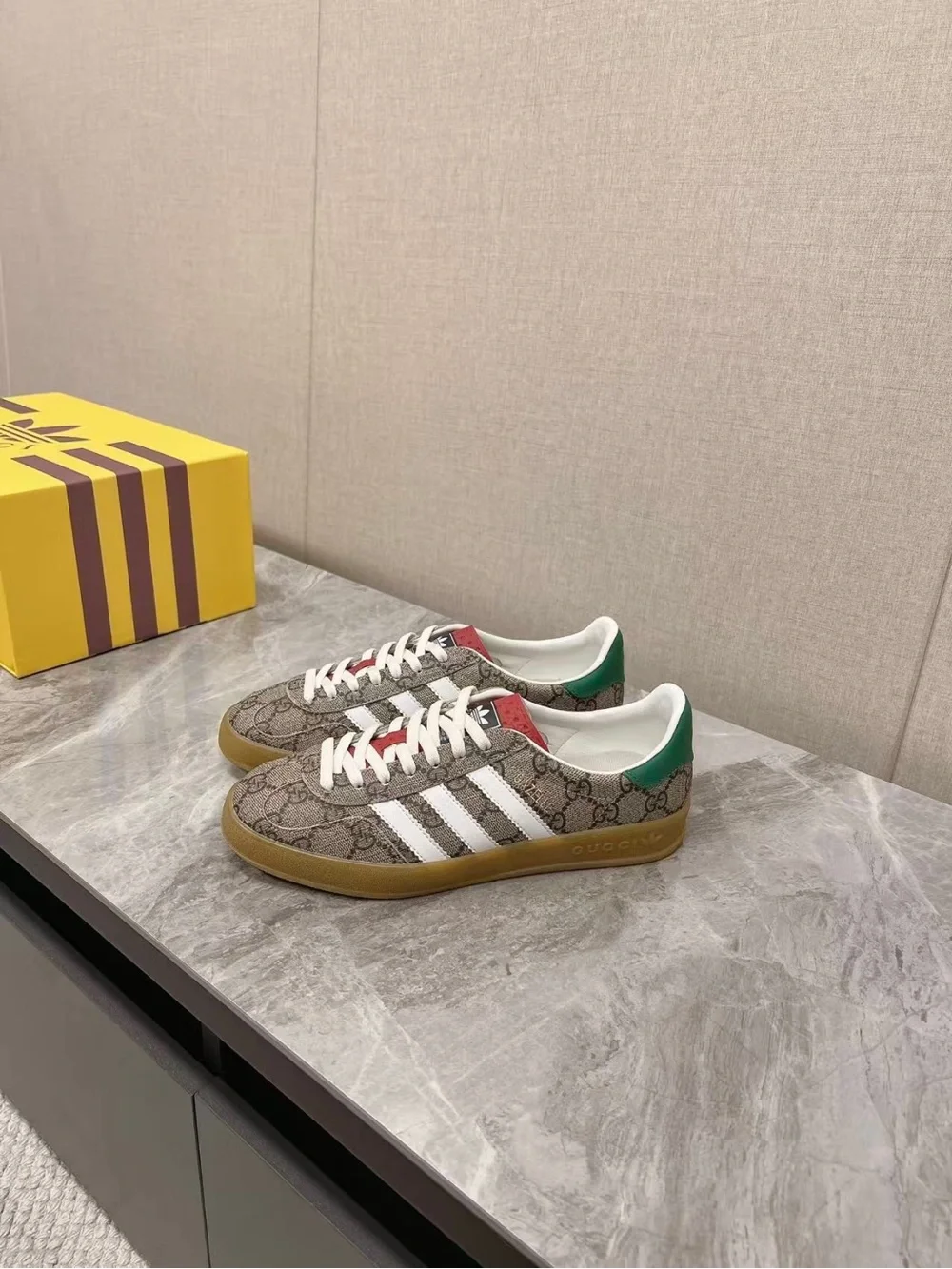 Gucci x Adidas-Inspired Logo Monogram Sneakers in Brown/White/Green